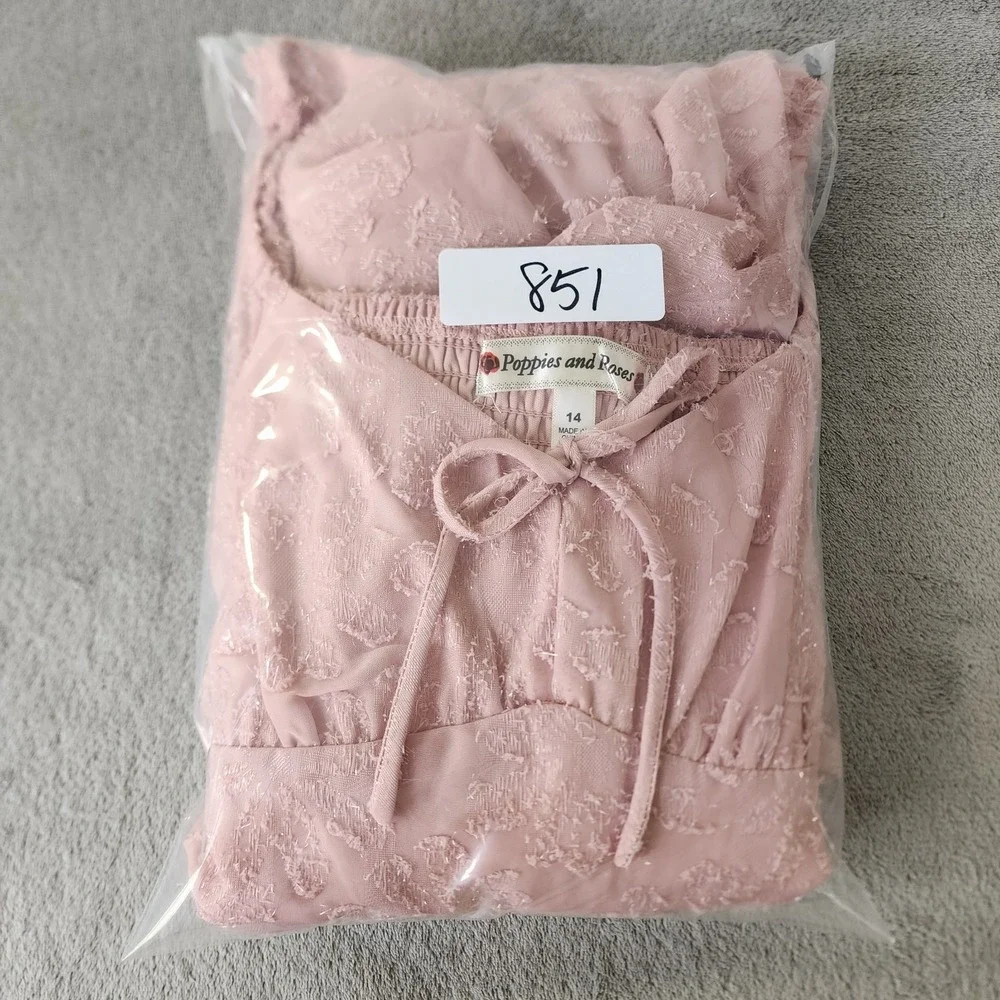 Poppies And Roses Dress Girls Size 14 Pink Triple Tier Long Sleeve‎